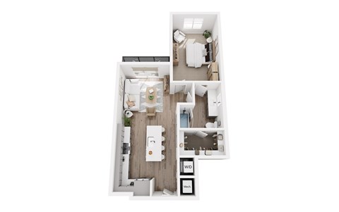 Floor plan for 1 bed, 1 bath, 750 sqft